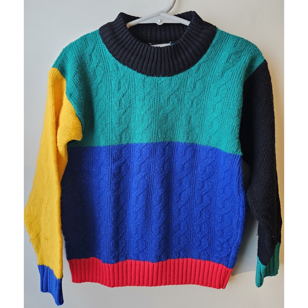 Vintage Kids Bryan Edwards Colorblock Sweater Youth Small 6–7‎ USA Made 80s 90s